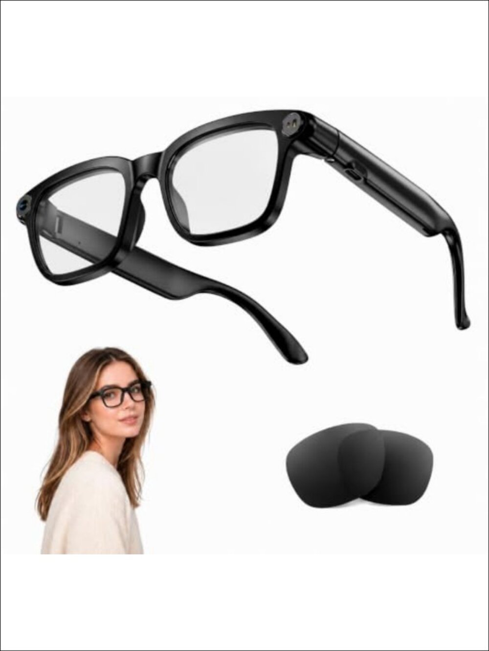 AI Smart Glasses 8MP Camera Real-Time Translation Bluetooth Open-Ear Speaker